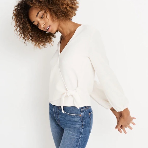 New Madewell Texture & Thread Crepe Wrap Top Cream Ivory Off-White Size S - Picture 3 of 9